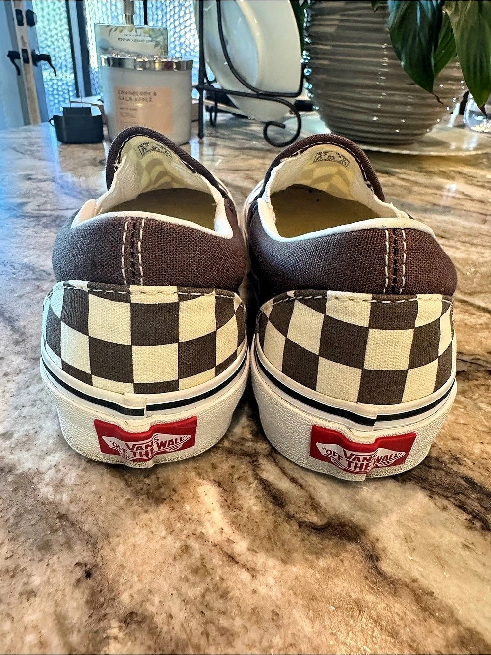 Vans Classic Slip-On Checkerboard Sneakers Brown & Cream | Women’s 5 / Men’s 3.5 - Picture 4 of 7